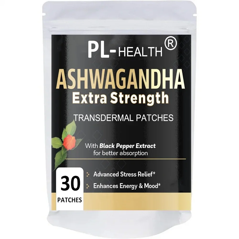 30er-Pflaster Ashwagandha Transdermal-Pflaster mit Stimmungsunterstützung für schwarzen Pfeffer, Fokus, Energieunterstützung