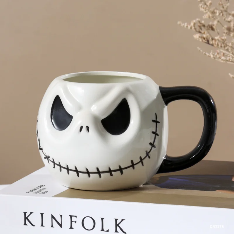 600ML Personalized Custom Creative Modeling Mug Halloween Skull Cup with Handle, Lidless Ceramic Cup, Funny Water Cup Mocha Cup