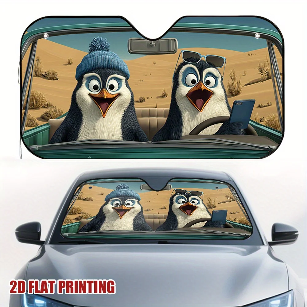 

1pc Desert Adventure Penguins Car Sun Visor - Adjustable Height, UV Protection & Heat Reduction, Fit For All Vehicles, Stylish C