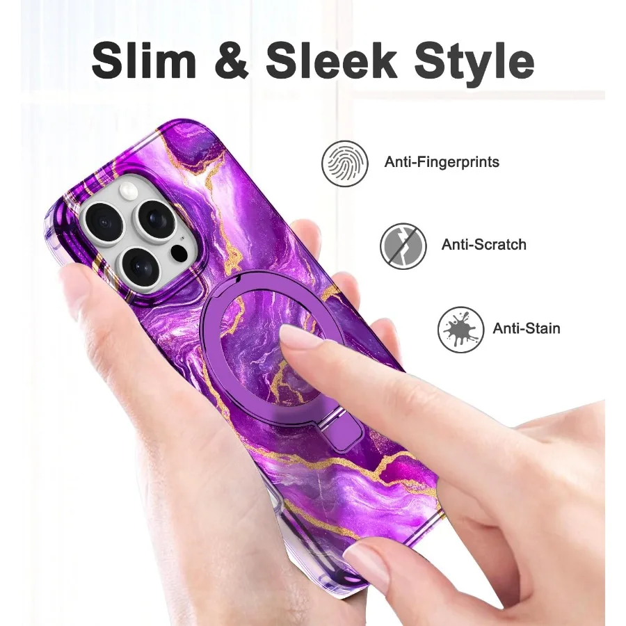 حافظة لام كيس لهاتف آيفون 16 برو ماكس مع حامل حلقي مغناطيسي غير مرئي [متوافق مع MagSafe] لكامل الجسم ونحيف للنساء والرجال