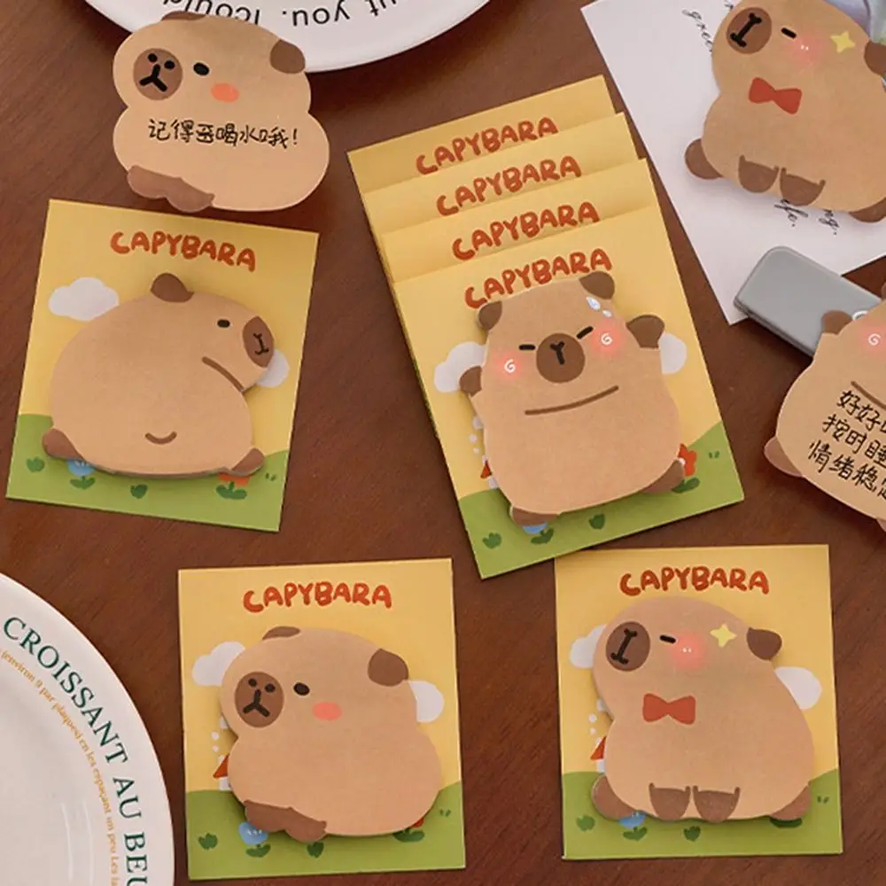 Bloc de notas Kawaii Capybara, Bloc de notas portátil duradero, notas adhesivas N Times, Bloc de notas de dibujos animados autoadhesivo multifunción, lista de tareas pendientes, 4 unids/lote por bolsa