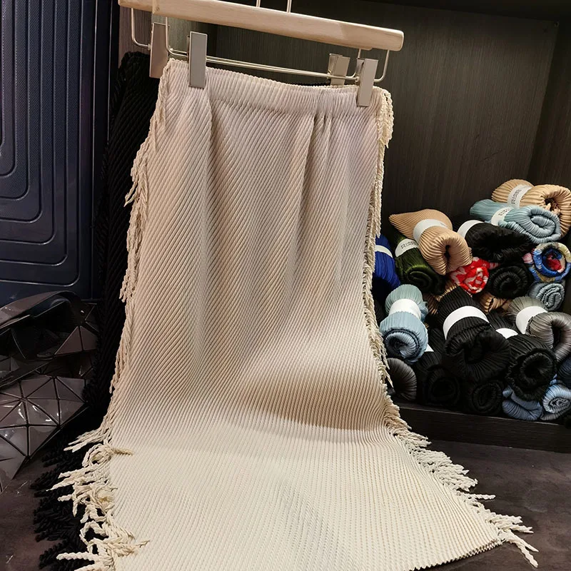 Miyake Design Sense-falda plisada de medio cuerpo con borlas, falda acampanada con cintura elástica fina y versátil para mujer, primavera 2025