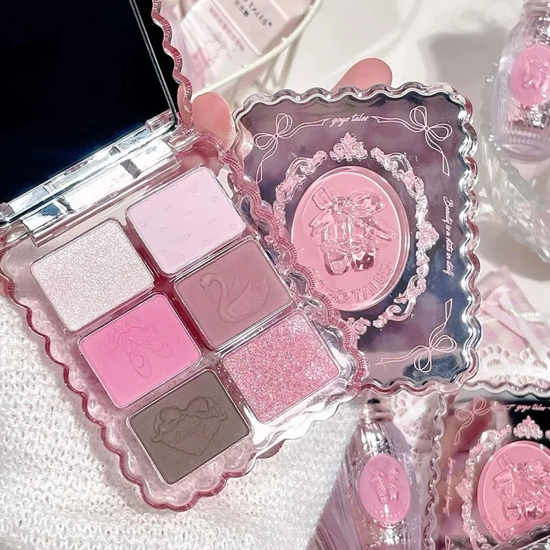Gogotales-paleta de sombra de ojos con gema rosa, portátil, Color tierra desnuda, mate coreano, brillo suave, sombra de ojos de 6 colores