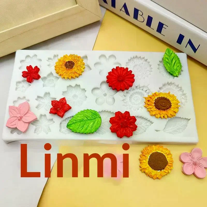 Fondant Chocolate Cake Silicone Mold, Rose Leaf Sunflower Small Daisy Flower DIY Silicone Mold