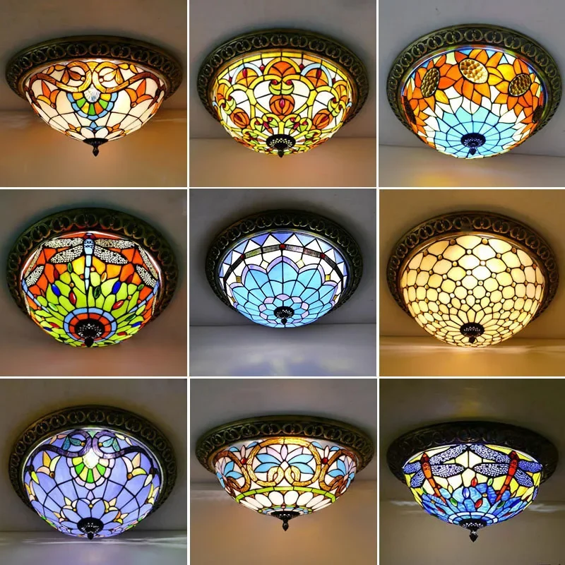 

European ceiling lamp Tiffany round bedroom lamp LED bar passage country-style lighting for balcony and dining room fixtures