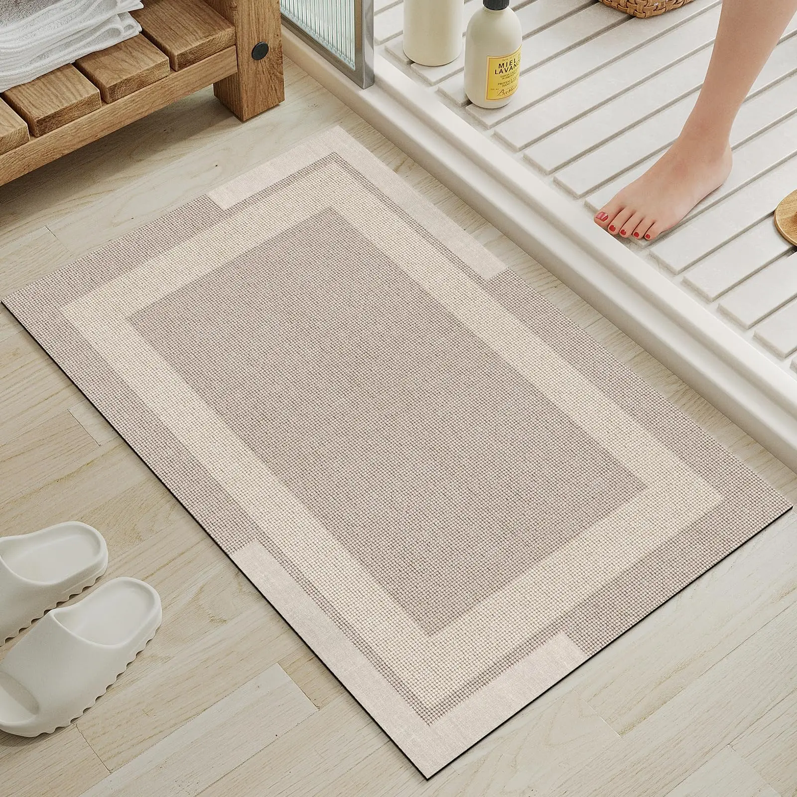 VIKAMA Tapis de bain fin antidérapant Tapis de salle de bain avec support en caoutchouc Tapis lavables super absorbants à séchage rapide pour la décoration de la maison de la salle de bain