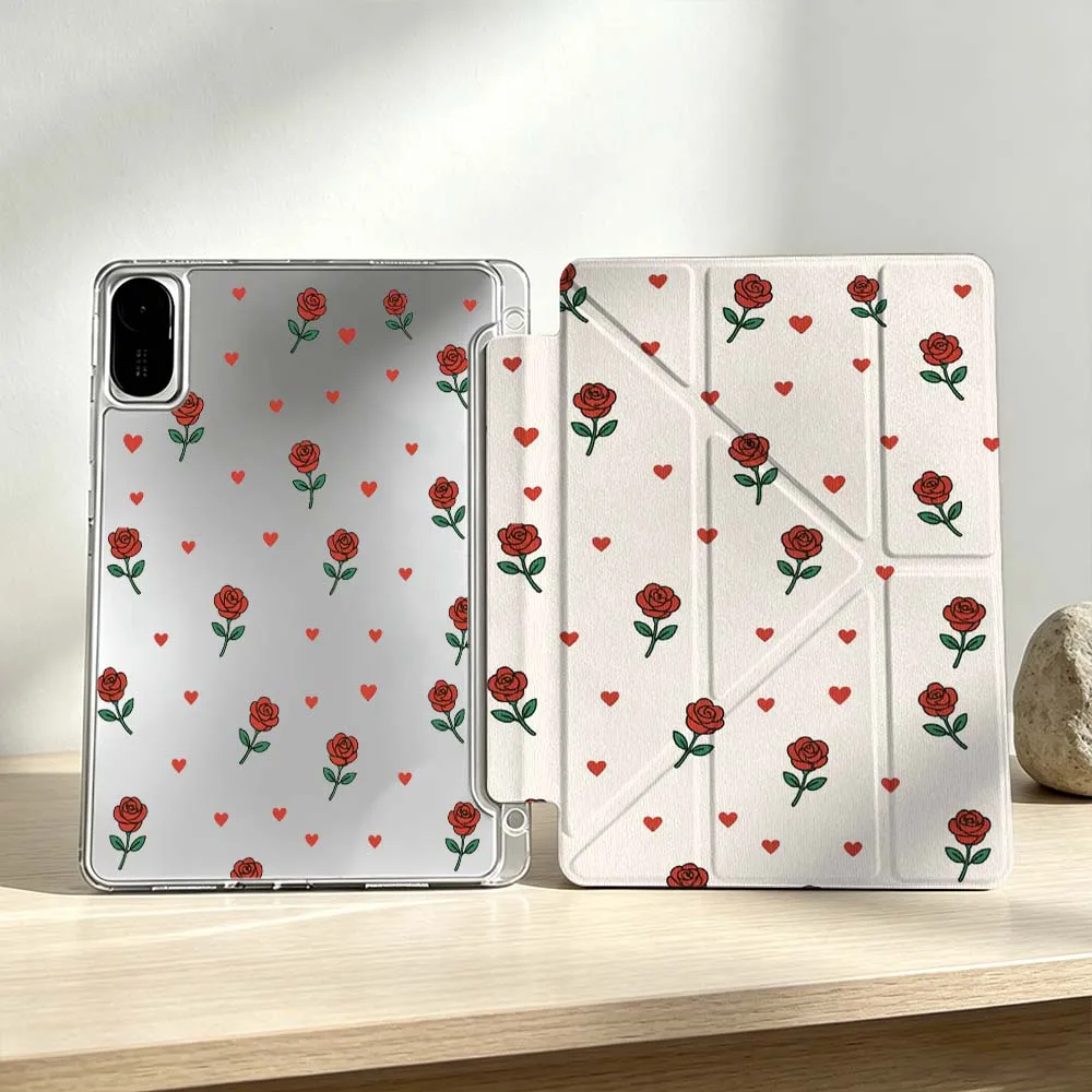 

Red Floral Heart Pattern For Xiaomi Mi Pad 8 7 6 5 Pro Redmi Pad SE 2 Poco Pad Foldable 3Y Tablet Case Soft