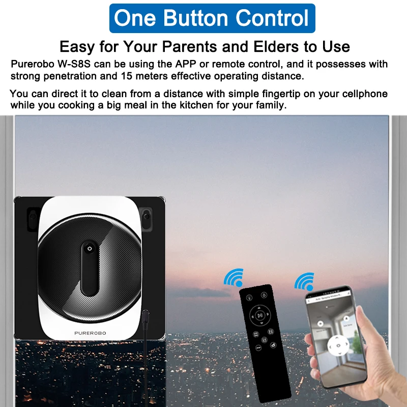 Roboter-Fensterreiniger Purerobo W-S8S Smart mit APP und Fernbedienung, automatischer Wasserroboter, Glasreiniger, Fensterputzroboter