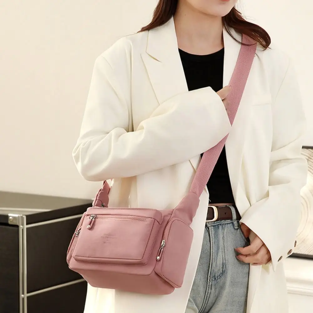 

Portable Nylon Crossbody Bag Lightweight Solid Color Multipockets Shoulder Bag Adjustable Strap Fashionable Middle Aged Tote Bag