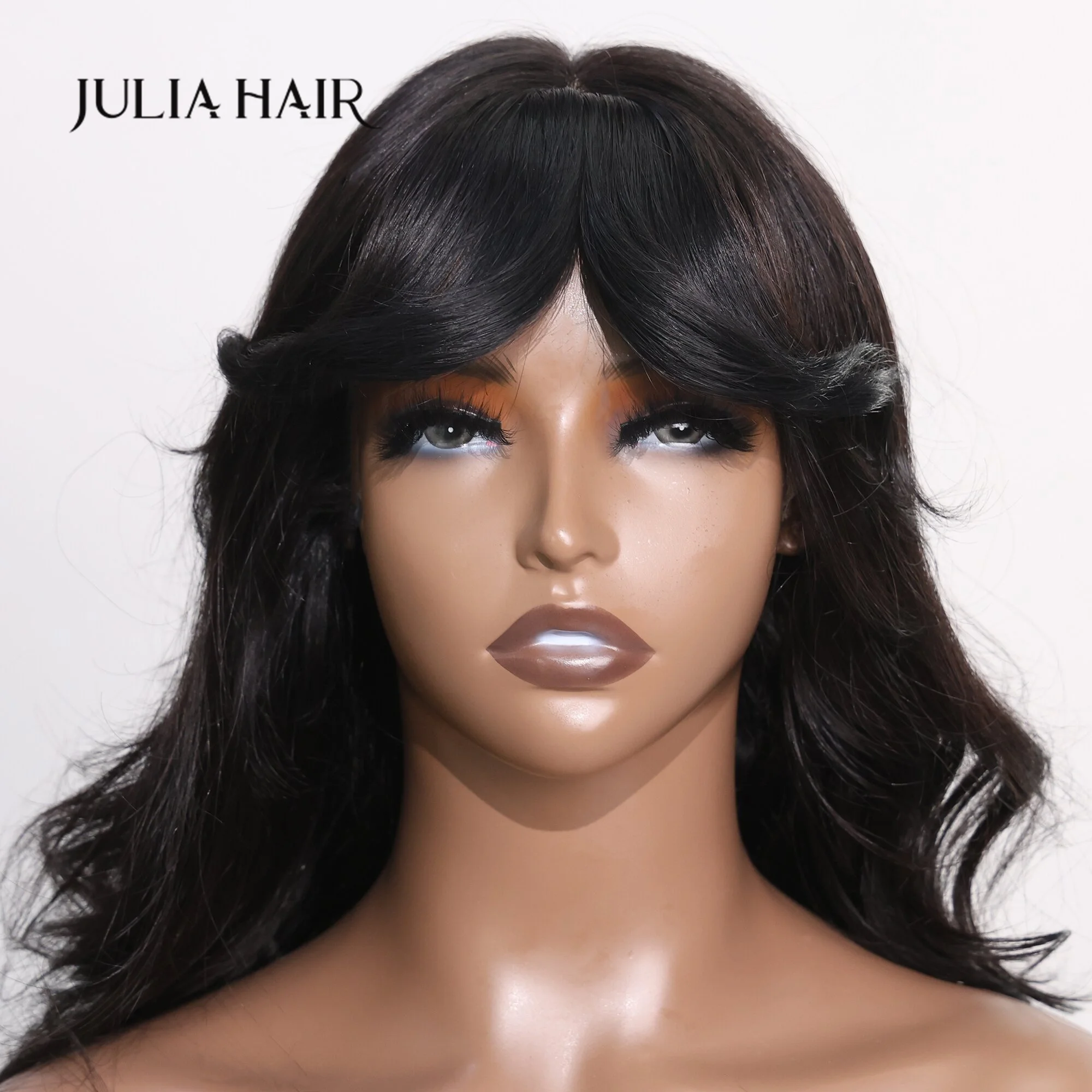 Julia Hair-Extensions de cheveux humains à clips instantanés, frange de personnage de lecture, frange de rideau, 2 pièces