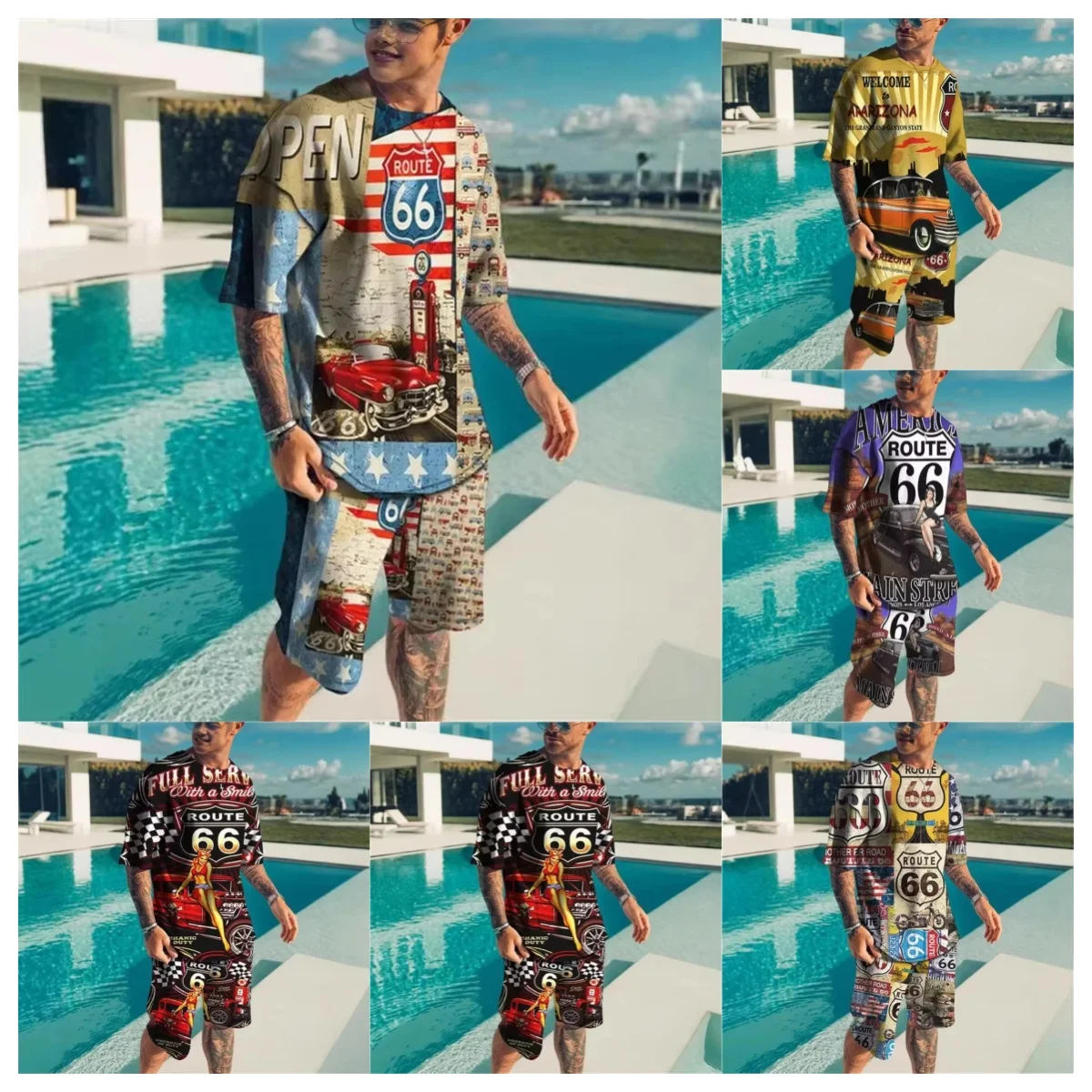 

Лето 2025 г., уличный мужской и женский костюм, повседневный модный свободный и удобный спортивный костюм для активного отдыха, новинка 66, американский принт