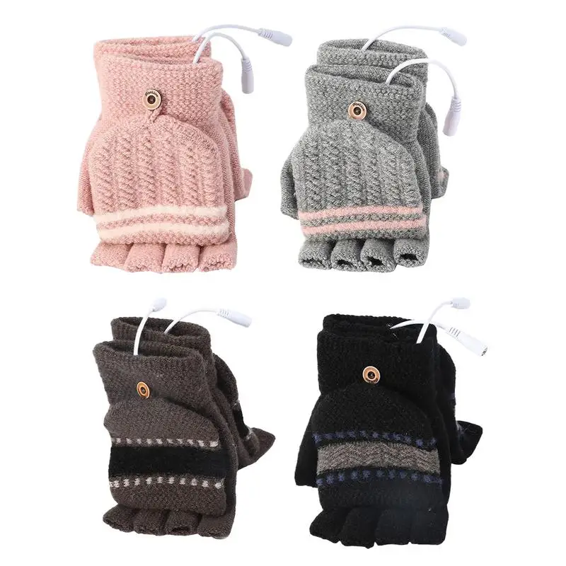 

1 пара унисекс, USB-перчатки с электрическим подогревом, зимние уличные перчатки с подогревом, теплые варежки с половиной пальцев для езды на велосипеде, бега, катания на лыжах