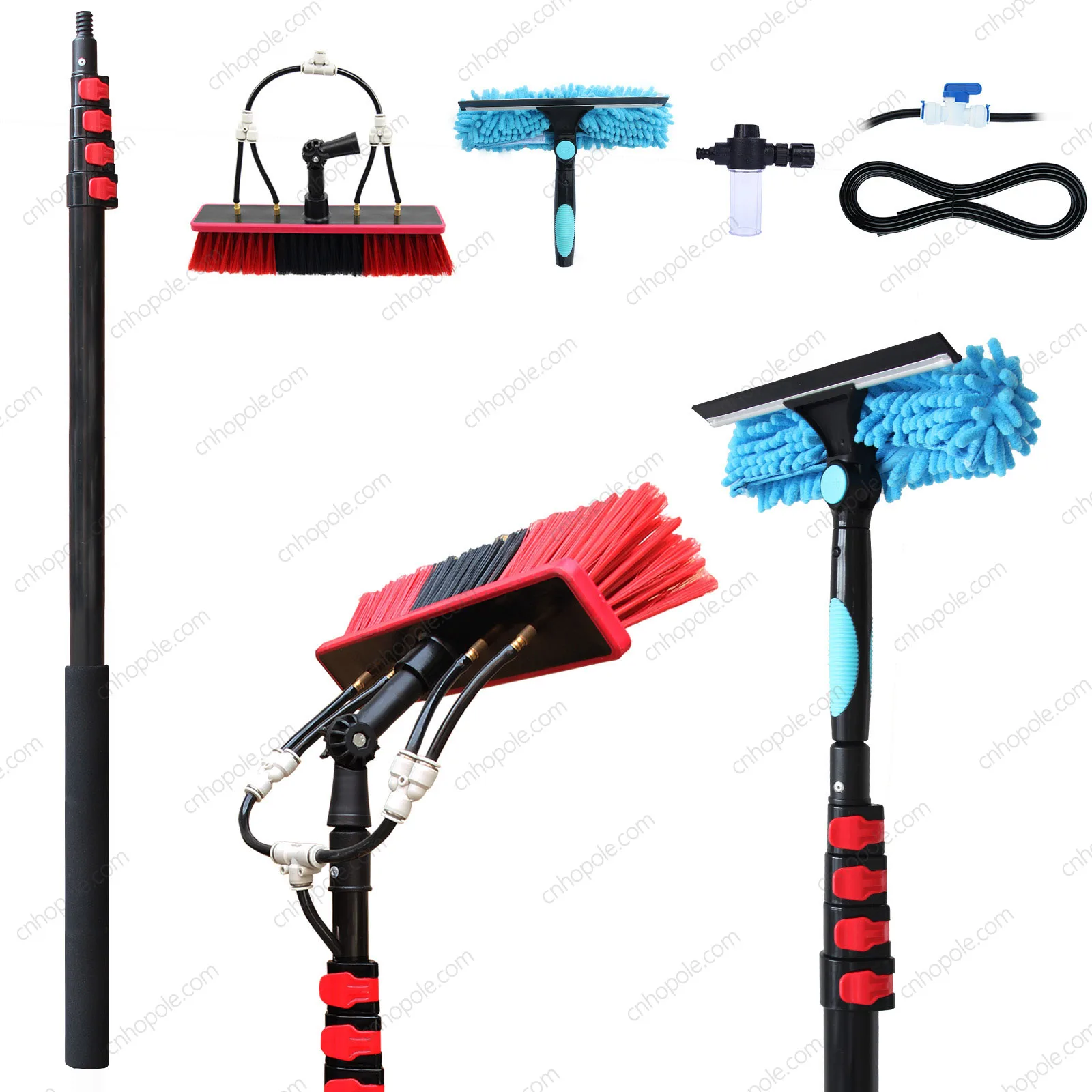 20ft Water Fed Pole Brush with Squeegee Kit High Reach Window Cleaning Tool 6 Meters Extension Solar