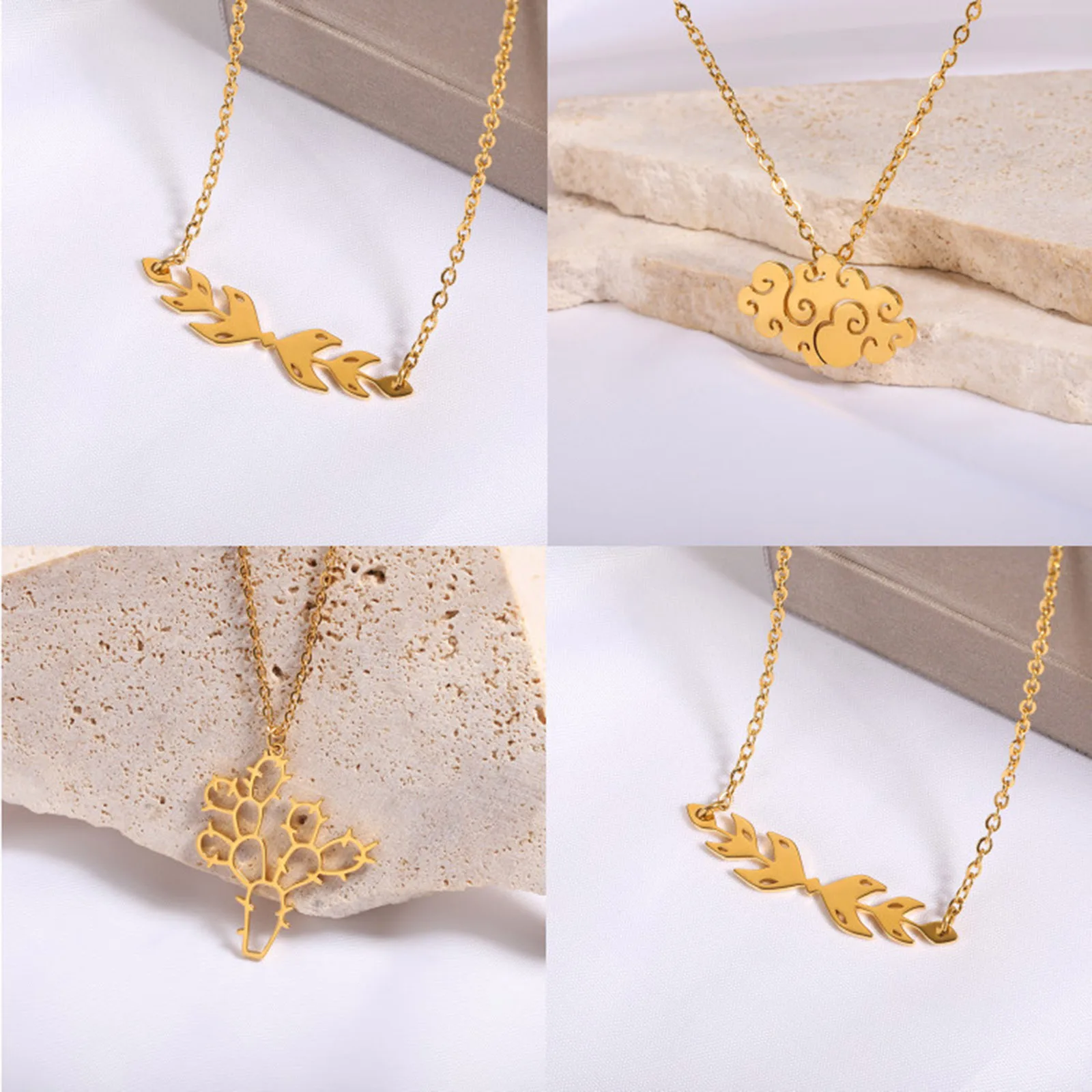 Women's Necklace Stainless Steel Chain Auspicious Cloud Shape Pendants Necklaces For Men Women's Gold Color Jewelry Gift