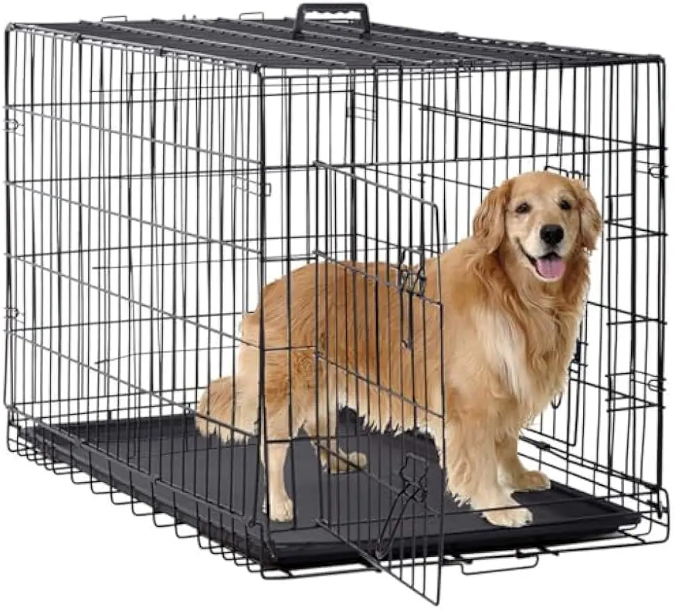 

48" Foldable Metal Dog Crate with Double Doors, Leakproof Tray for Large Breeds - Travel, Indoor & Outdoor Use