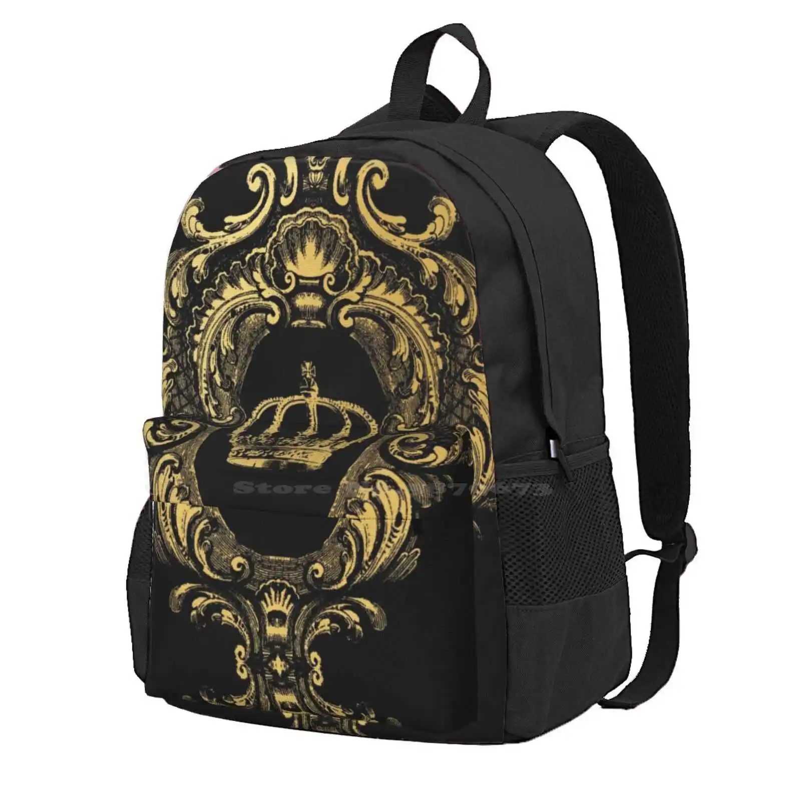 Ornate Gold Crown Black Hot Sale Schoolbag Backpack Fashion Bags Ornate Crown Black Gold Baroque Flourishes