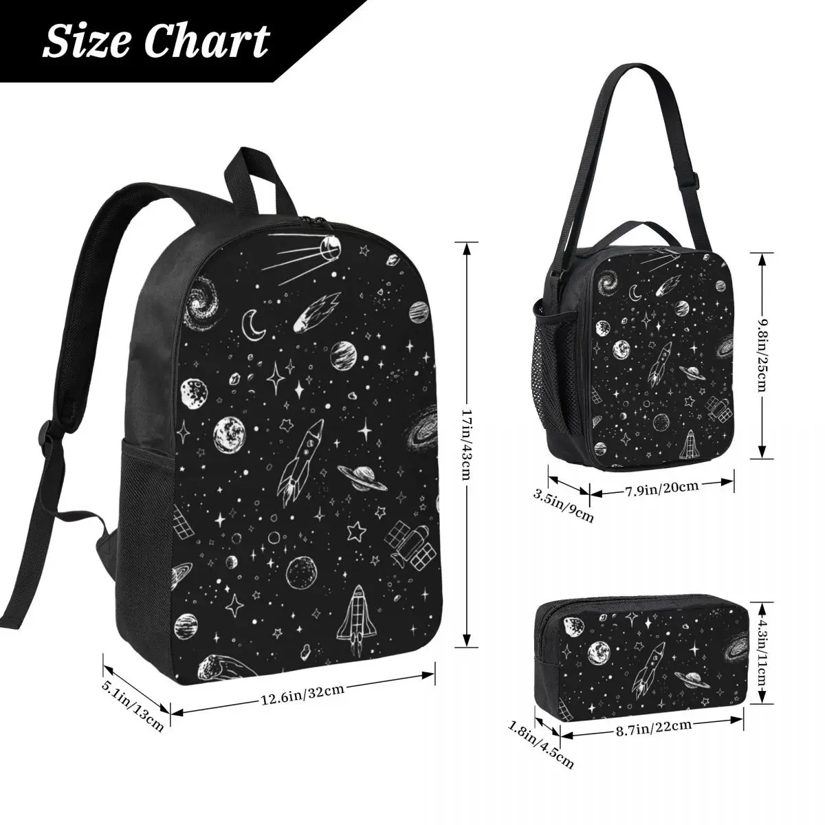 Space Backpack Student Boys Girls BookBag School Bag Laptop Shoulder Bags 3ps Insulated Lunch Bag Pencil Case