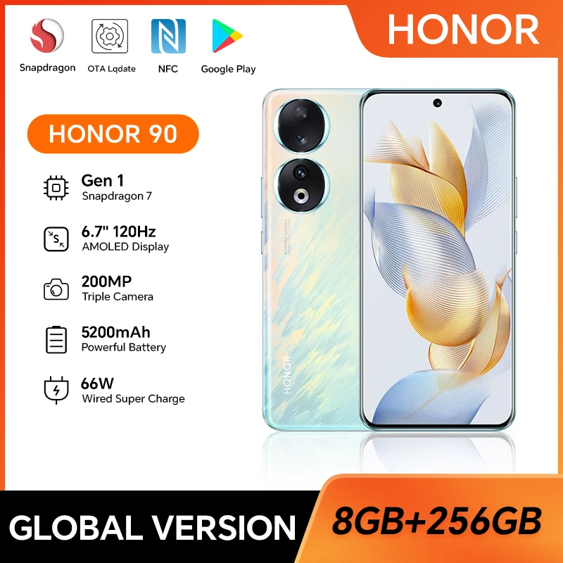 HONOR 90, 8GB+256GB, 6.7” Screen, 5G Smartphone, Dual SIM, 200MP Triple Camera, Fast Charging, Android Phone