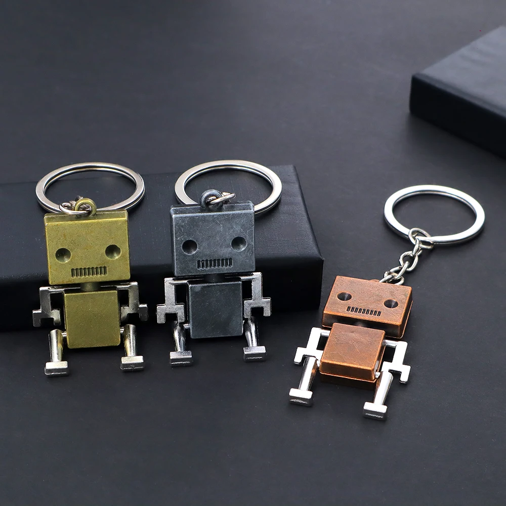 Creative Cube Robot Keychains Movable Punk Cyberrobot Key Holder for Men Backpack Car Pendant Friend Gifts Alloy Souvenir