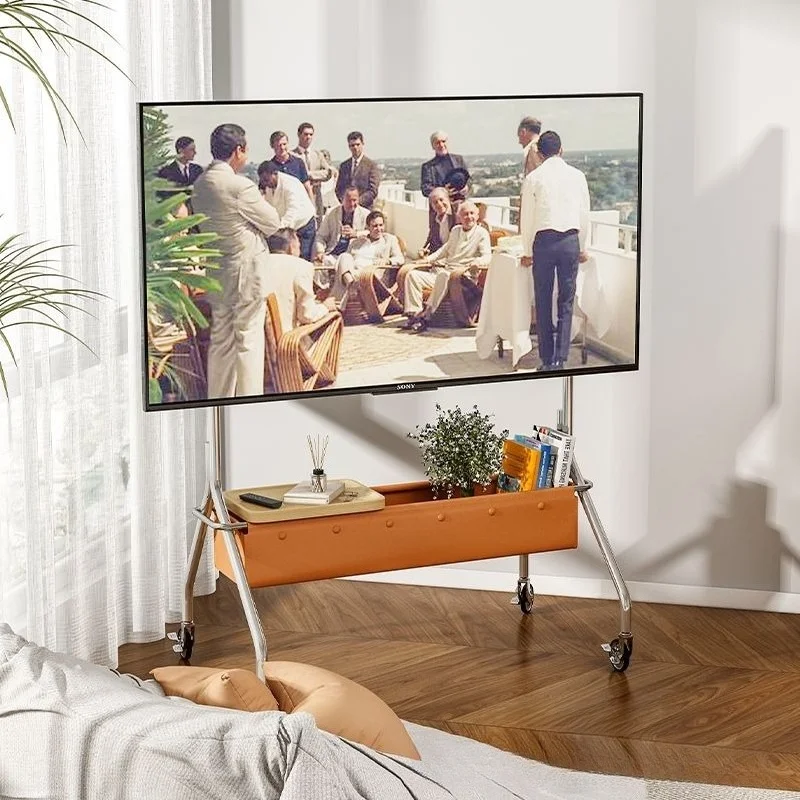 TV Floor Bracket Stainless Steel Movable Simple Hanger 32-85 Inches Universal for Living Room Bedroom Household Use with Storage
