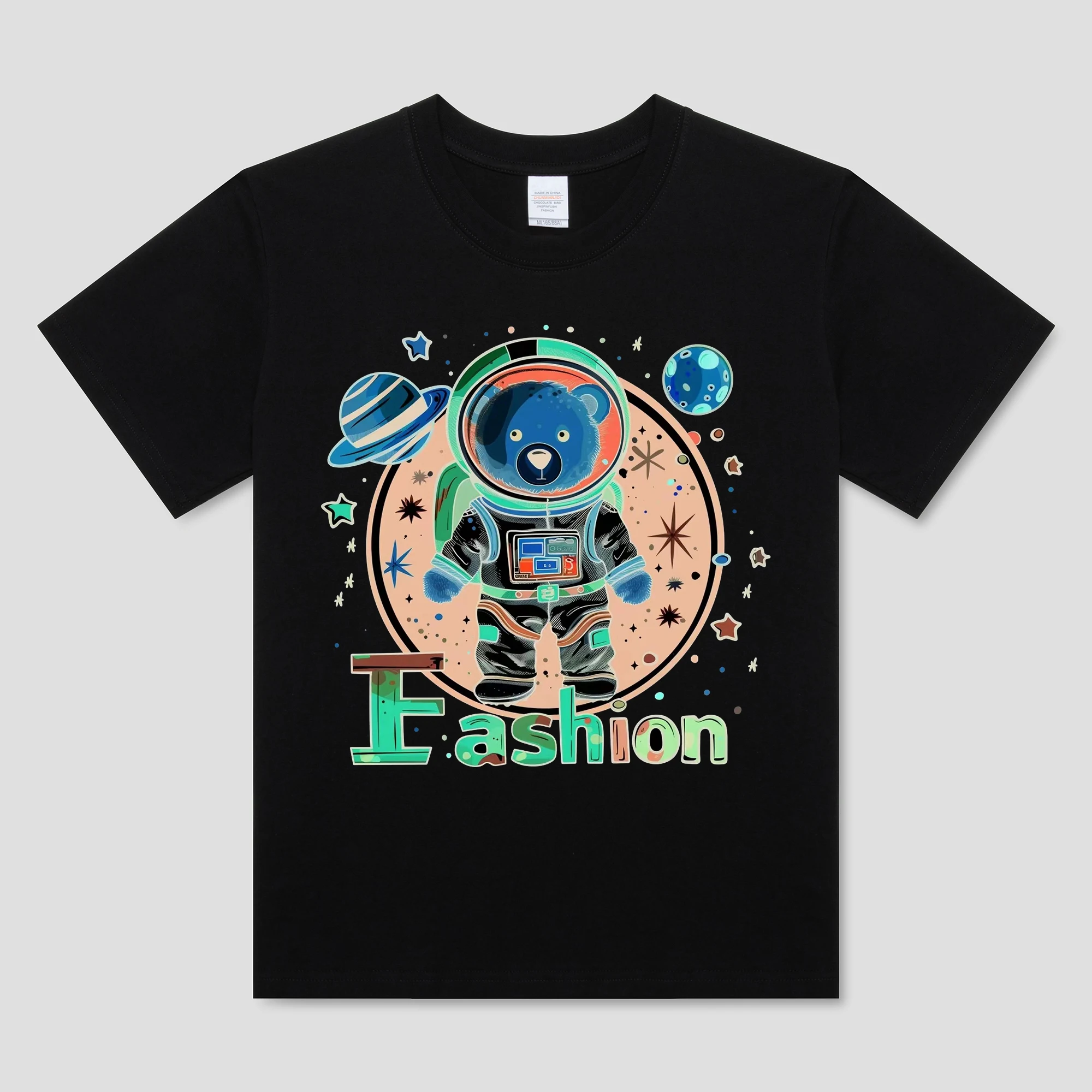 Fashion Astronaut Oversized T-Shirt Men Summer New 100% Cotton Anime Cartoon Bear Short Sleeve Tee Loose Y2k Women Streetwear