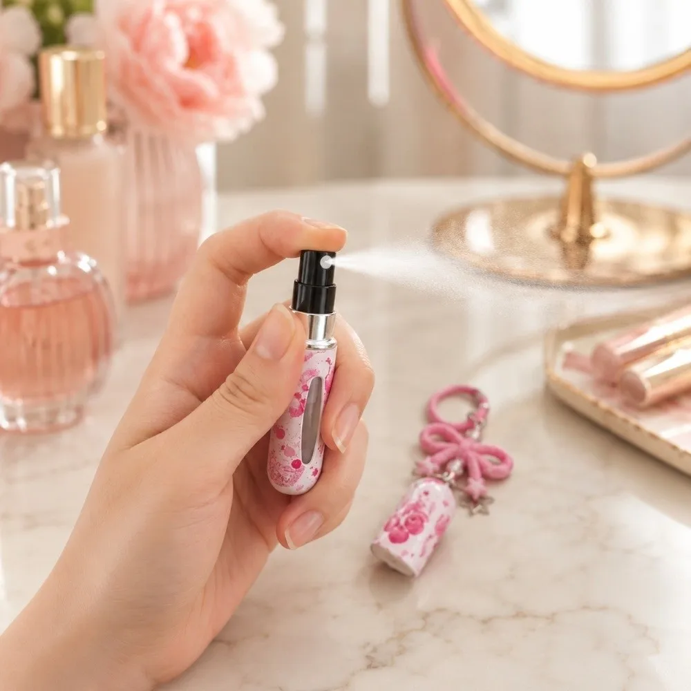 5ml Mini Perfume Bottle Leak-proof Bowknot Spray Bottle Refillable with Key Ring Ultra-fine Mist Fragrance Container Travel