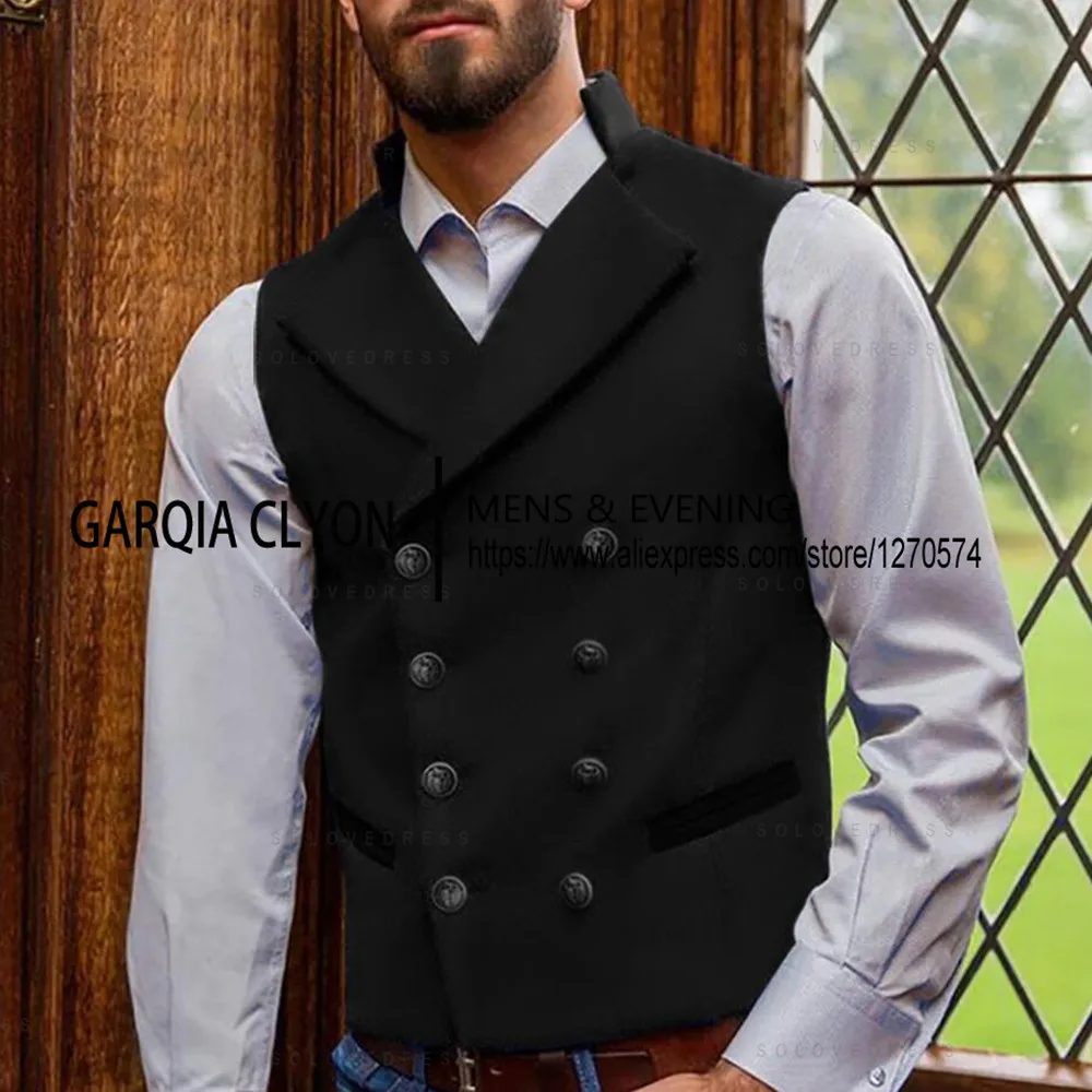 Men\'s Vest Lapel Double-Breasted Suede Vintage   Western Cowboy Waistcoat  For Jacket For Men