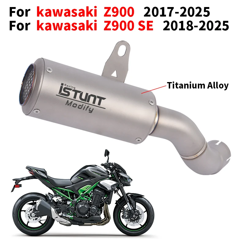 

Motorcycle Exhaust System Titanium Alloy Mid Link Pipe With Muffler Moto Slip On For Kawasaki Ninja Z900 SE 2017-2025 US Version