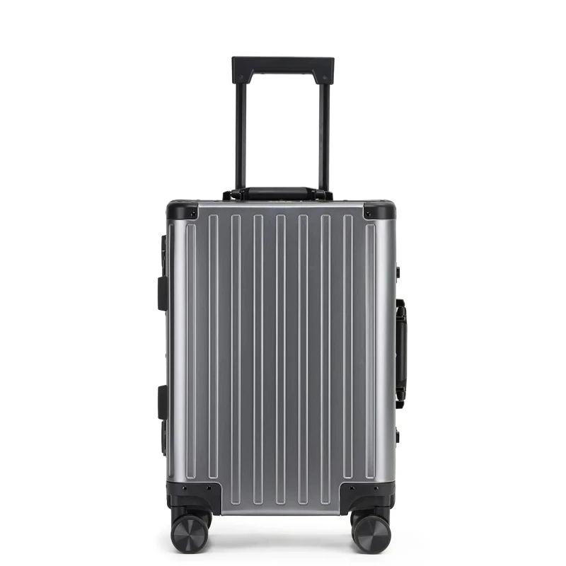 2024 New Fashion All-Aluminum Handbag with Lock Luxury Cool Metal Hard Shell Rotating Luggage Aluminum Silver