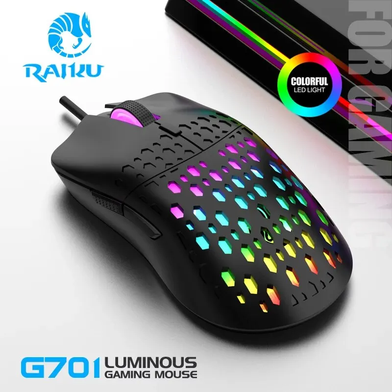 RAIKU G701 Wired 6 Keys Mouse Colorful Lighting Gaming and Office For Microsoft Windows and Apple IOS System