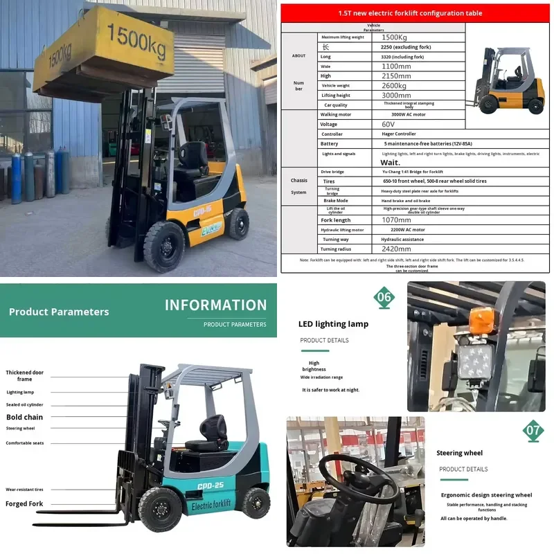 Direct Sales PULLEN 1.5T Electric Forklift 4WD Seated Operation Pallet Stacker for Small Material Handling Loading/Unloading