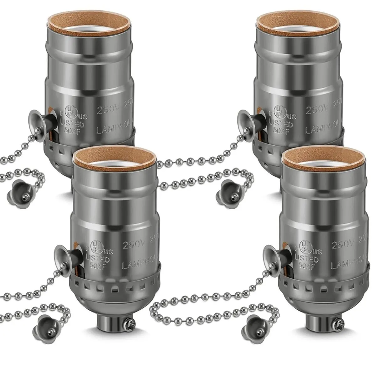 Fits for Vintage E26 Lamp Socket with Pull Chain Switch,4Pack Bulb Base for Table & Floor Lamps Replacement Parts