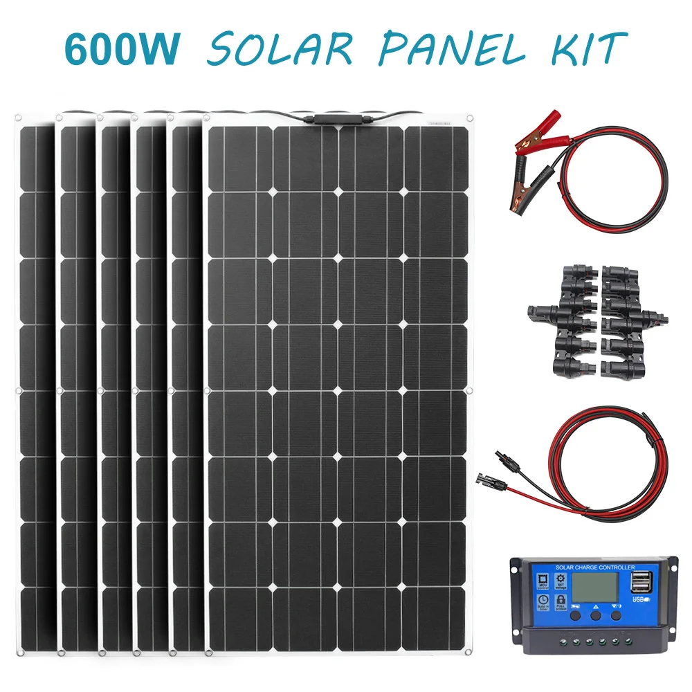 Solar Panel 300W 600W PET Flexible Solar System Solar Panel Kit Complete RV Car Battery Solar Charger For Home Outdoor RV