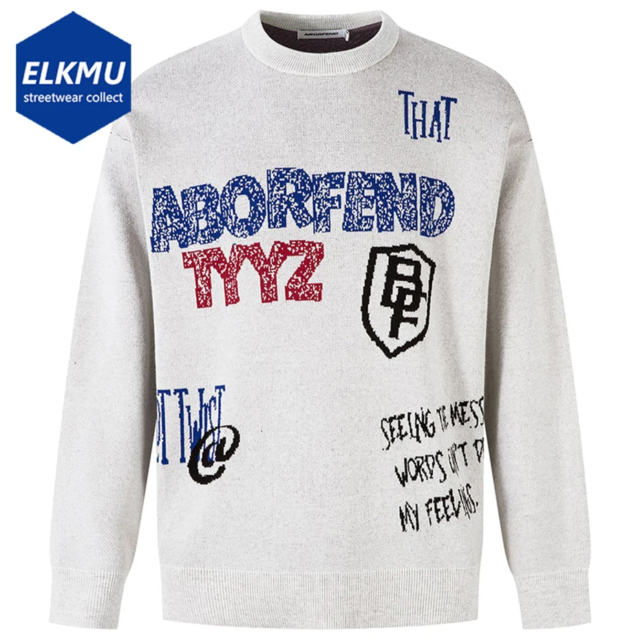 

Men Streetwear Hip Hop Oversized Sweaters Letter Graphic Graphic Sweaters Knit Jumpers Casual Loose Pullover Sweaters Black Gray