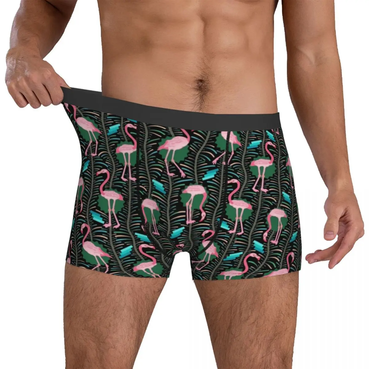 

Pink Flamingo Birds Underwear Geometric Art Comfortable Panties Print Boxer Brief 3D Pouch Men Plus Size Boxershorts