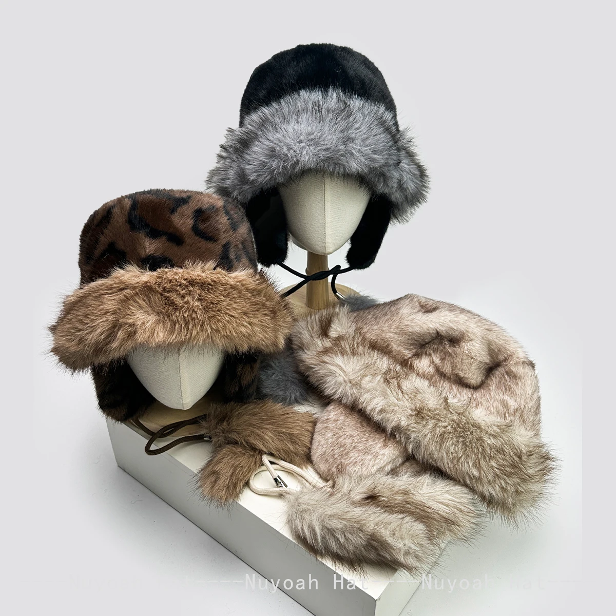 الخريف والشتاء جديد إمرأة الصلبة ليوبارد طباعة أفخم القبعات الدافئة في الهواء الطلق ظلة حزام صياد قبعات الموضة تنوعا عادية #1