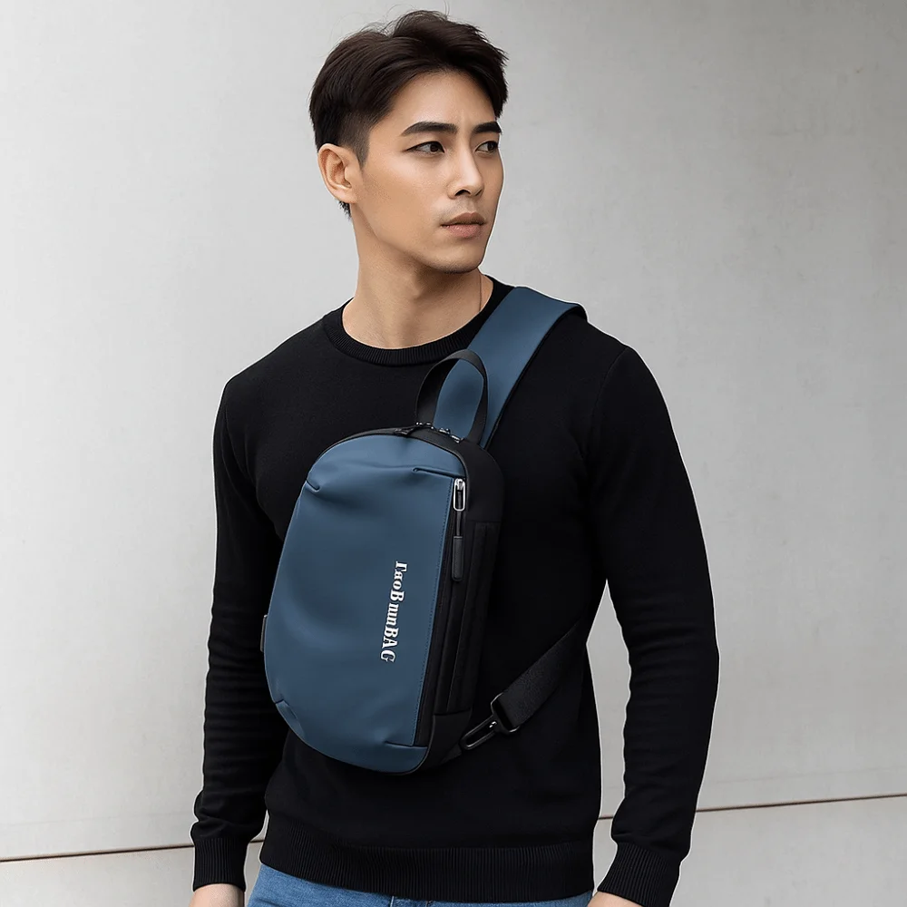 PU Men's Chest Bag Solid Color Multifunctional Sling Shoulder Bag Large Capacity Adjustable Strap Male Crossbody Bag Daily