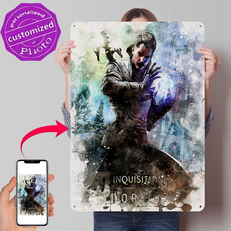 Affiche imprimée en texture 3D Dragon Age Inquisition, plaque en métal vintage personnalisée pour décoration murale de luxe pour la maison