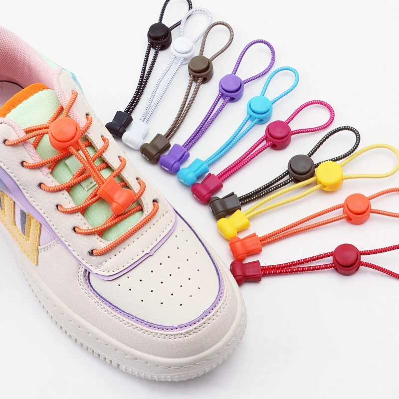 Elastic No Tie Shoelaces with Lock Buckle Round Stretchy Shoestrings for Kids Adults Sneakers Lazy Quick Laces for Sports Runn