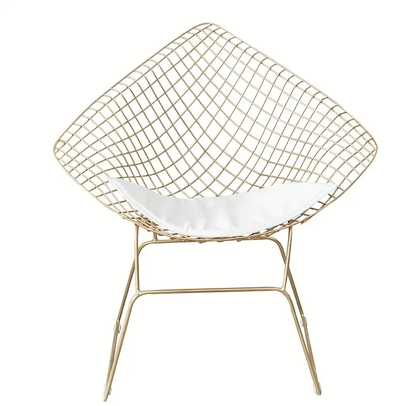 Wrought Iron Nordic Chair Net Red Backrest Dining Chair Simple Makeup Golden Metal Hollow Wire Living Room Furniture