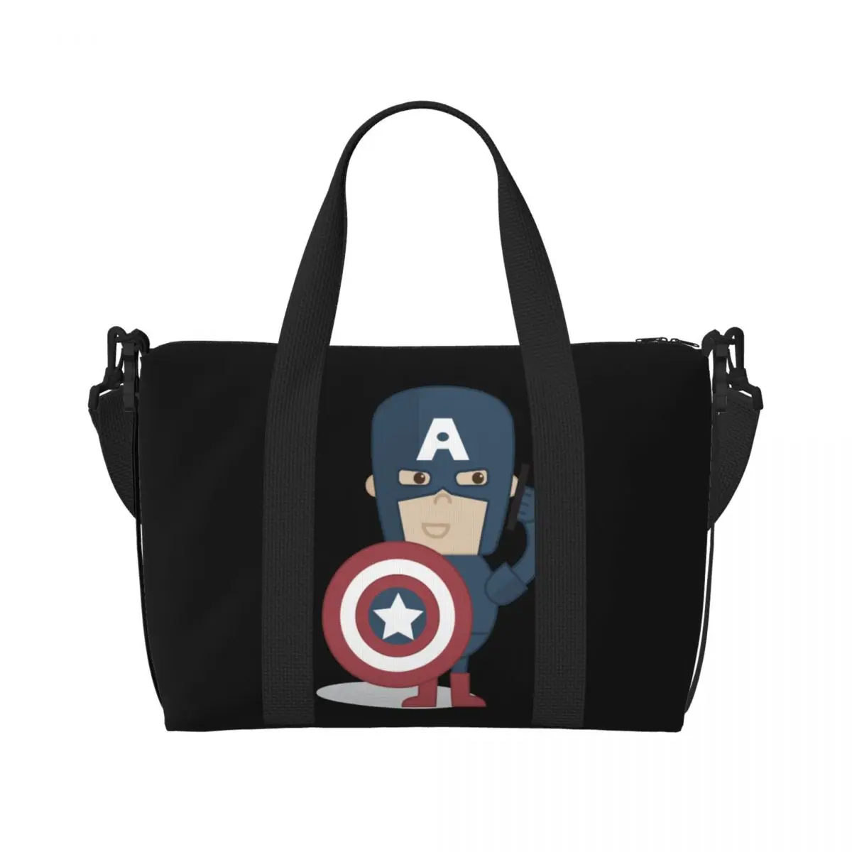 Custom Captain America Cartoon Tote Bag Women Large Capacity Gym Beach Shoulder Travel Bag