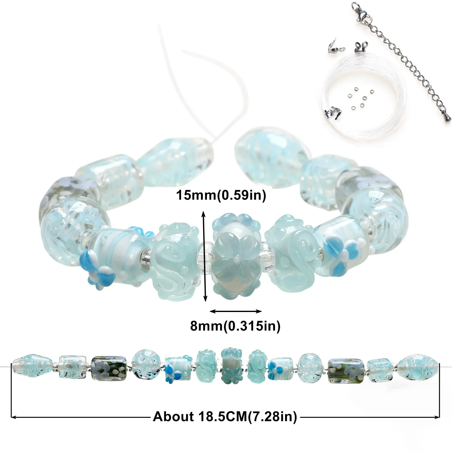 Sky Blue 01 1set ! Handmade Romantic Lampwork Glass Loose Beads For Charm DIY Bracelets/Necklace Jewelry Making Accessories !