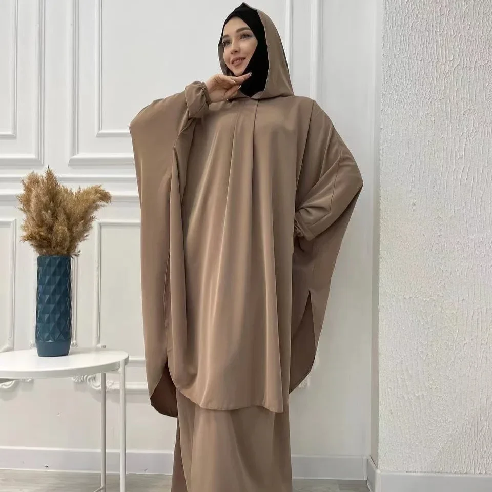 Eid com capuz abaya 2 peça conjunto longo hijab khimar muçulmano vestido feminino oração jilbab ramadan vestido abayas saia define roupas islâmicas