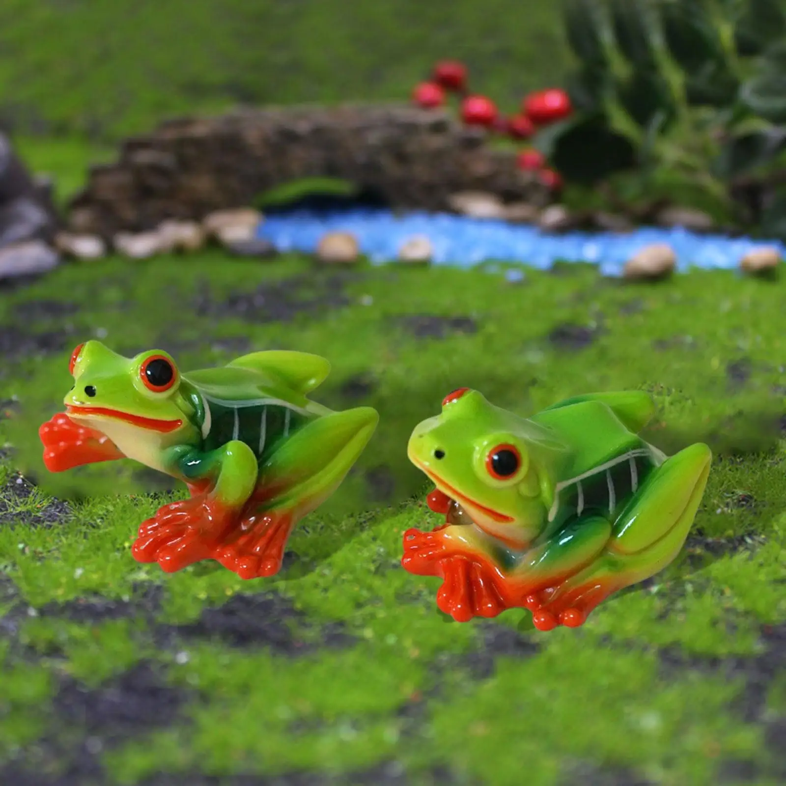 2x Miniature Frog Figurines Resin Sculptures Accessories Pot Ornaments Mini Statues for Centerpiece Tabletop Yard Garden Lawn
