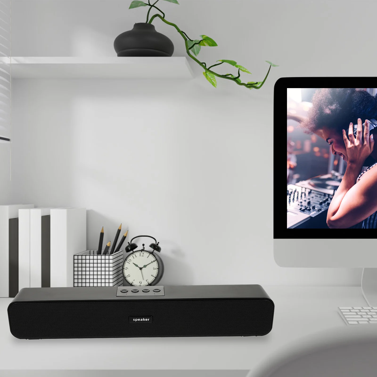 مكبر صوت صغير لاسلكي لشاشة سطح المكتب 4 محركات مكبرات صوت داخلية عالية جهاز صوت محمول #5