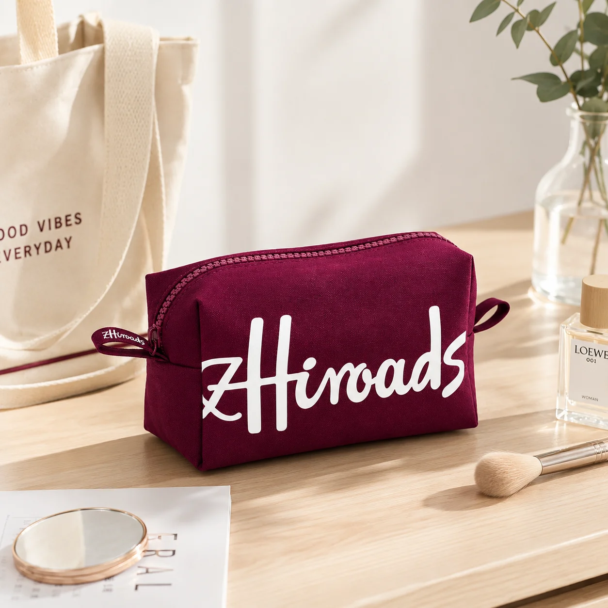 Brand Cotton Minimalist Customizable Cosmetic Bag Travel Toiletry Makeup Organizer Pouch for Women