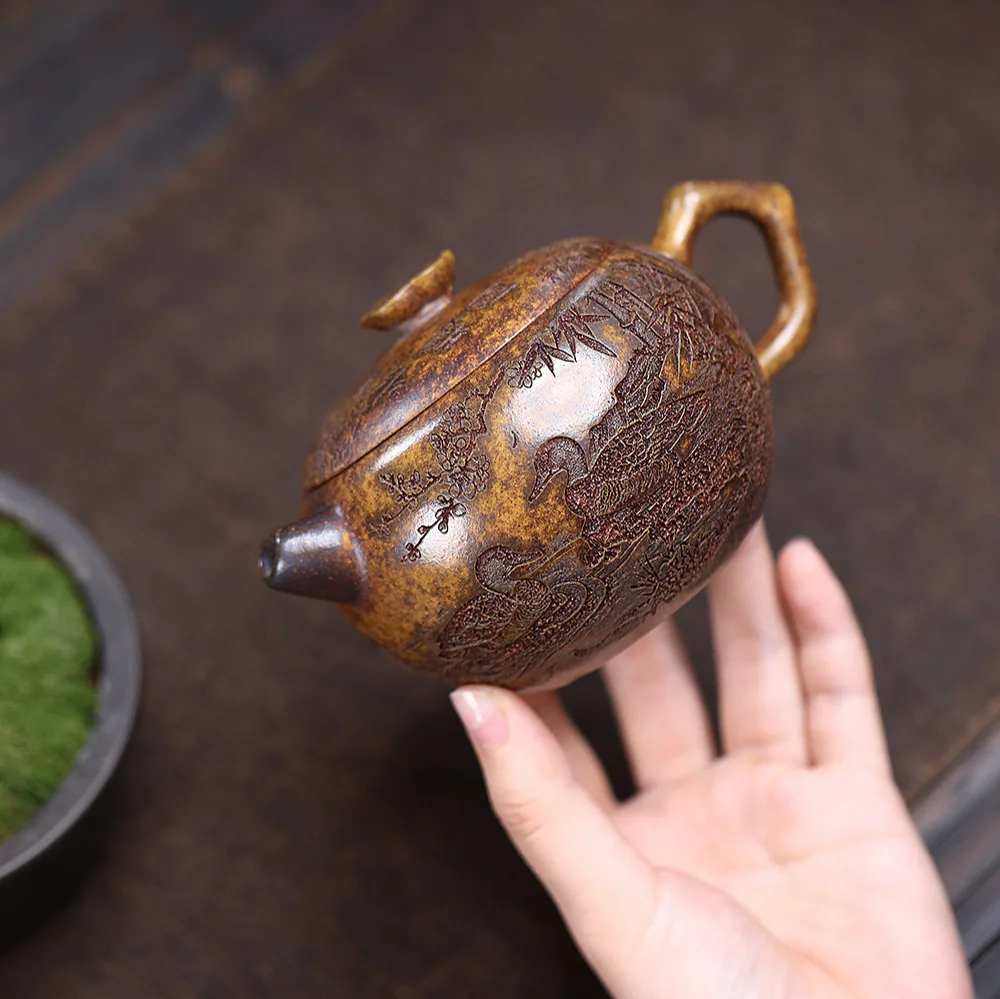 290ml Chinese Yixing Purple Clay Teapots Famous Handmade Dragon Pattern Xishi Tea Pot Raw Ore Dahongpao Kettle Zisha Tea Set