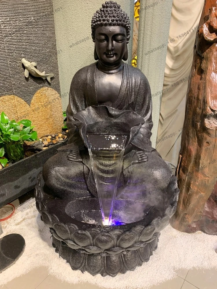 Buddha Statue Flowing Water Ornament Courtyard Zen Water Landscape Garden  Creative Humidifying Fountain Decoration