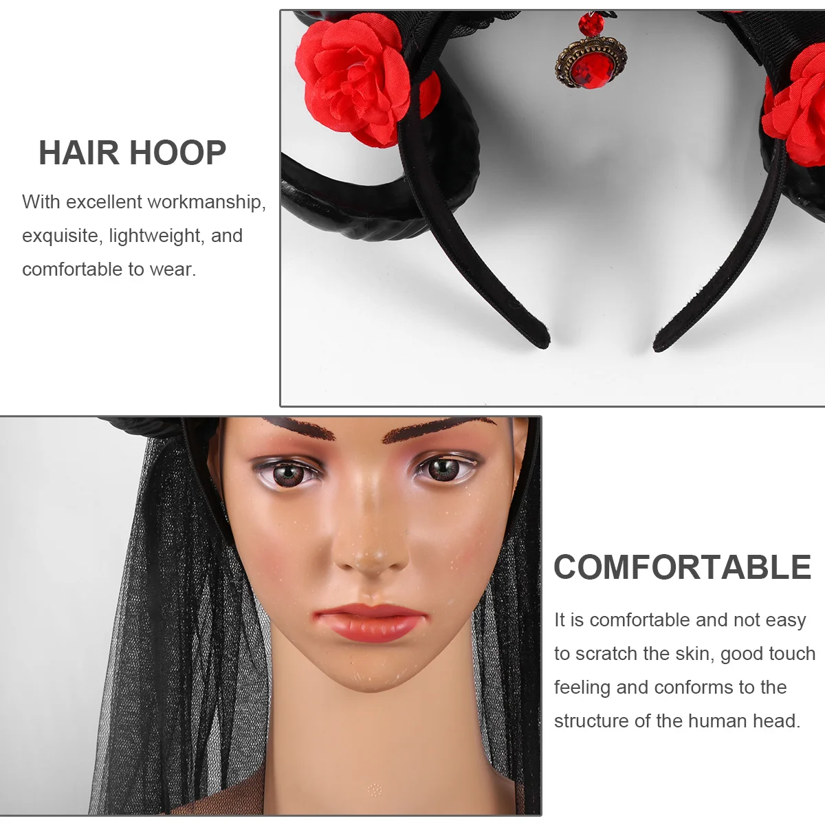 

Horn Headband Rose Skull Gothic Floral Halloween Hair Hoop Veil Costume Party Accessories Horn Hair Band Gothic Headband