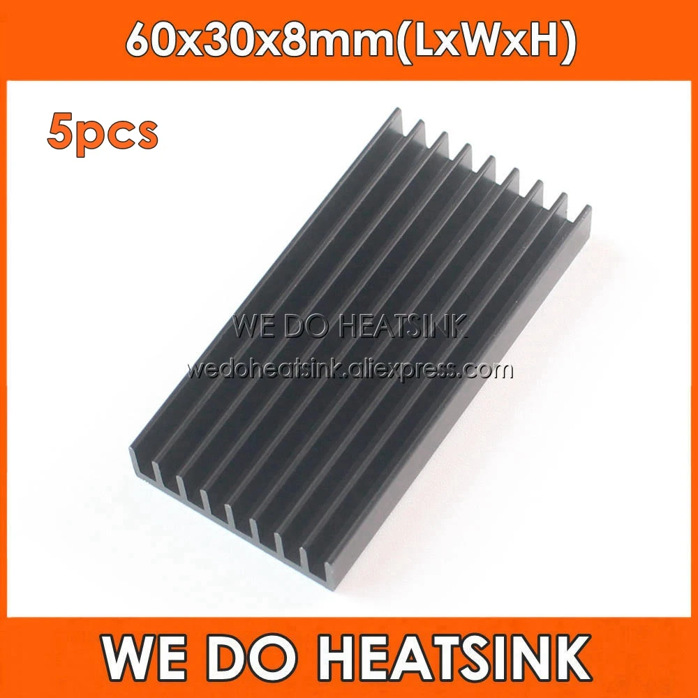 WE DO HEATSINK 5pcs 60x30x8mm Aluminum Black Anodized Heatsink Radiator Cooler